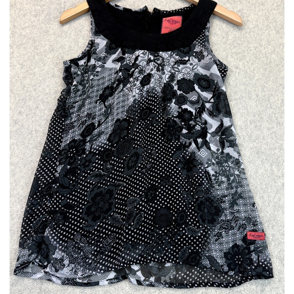 Lee Cooper Originals 1908 Womens Blouse Top Black White Floral Sleeveless M